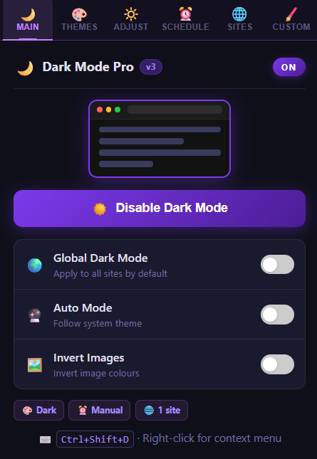 Dark Mode Pro Extension UI