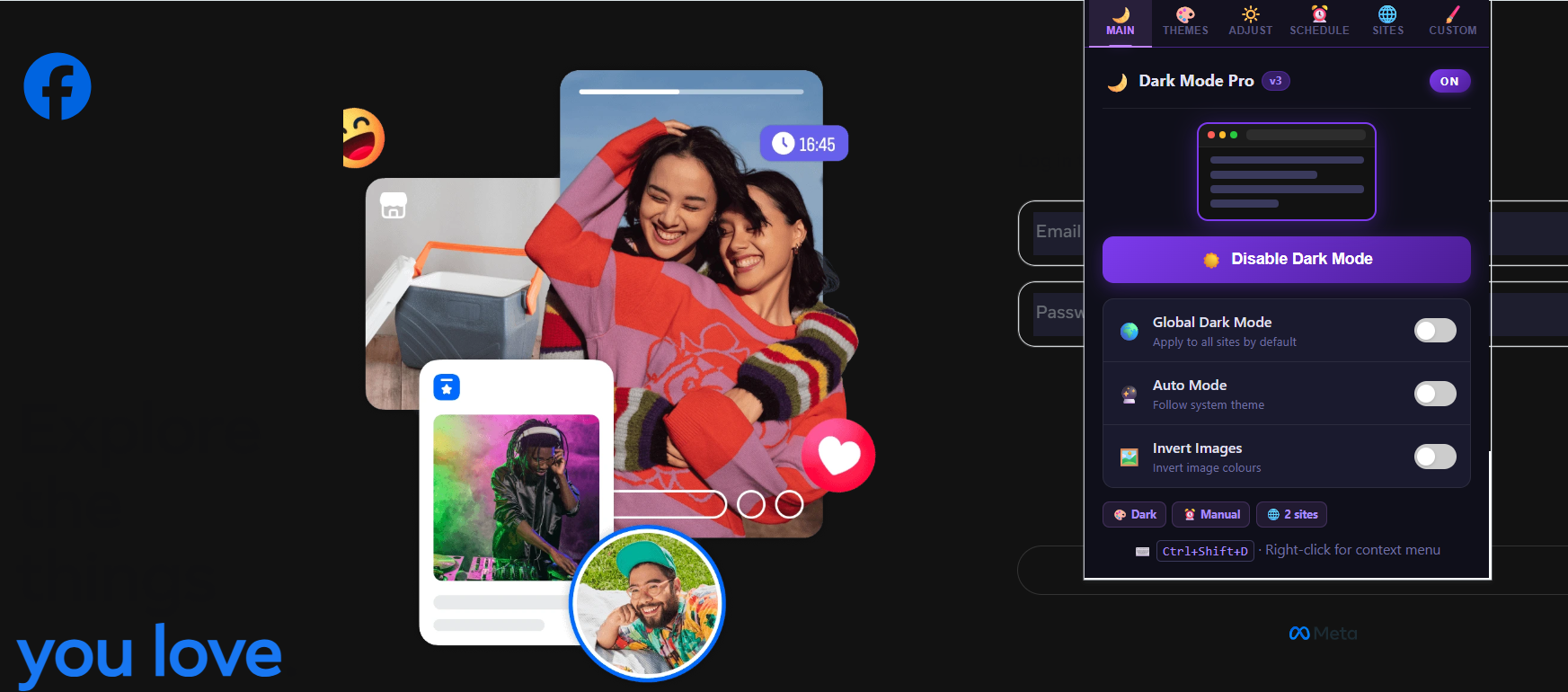 Facebook in dark mode