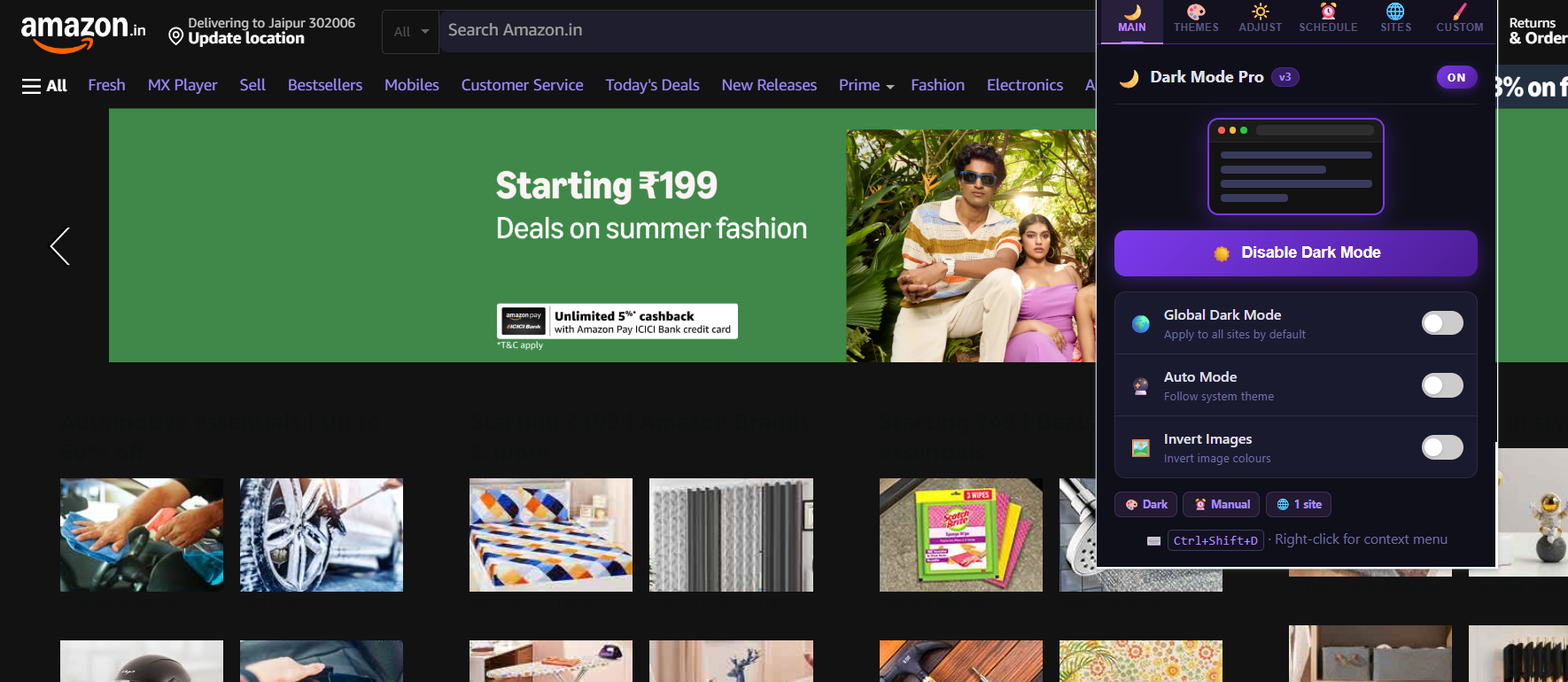 E-commerce in dark mode