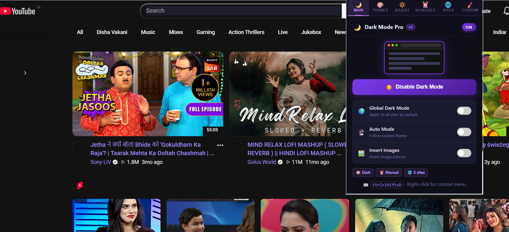 Youtube in dark mode